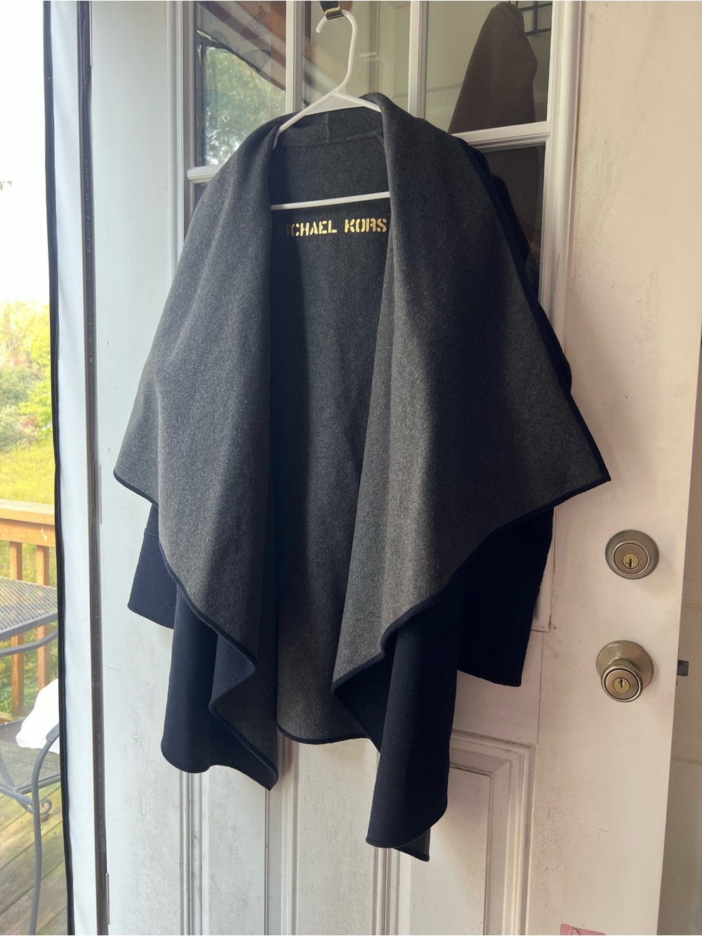 Michael Kors Two-Tone Navy and Charcoal Draped Open-Front Poncho